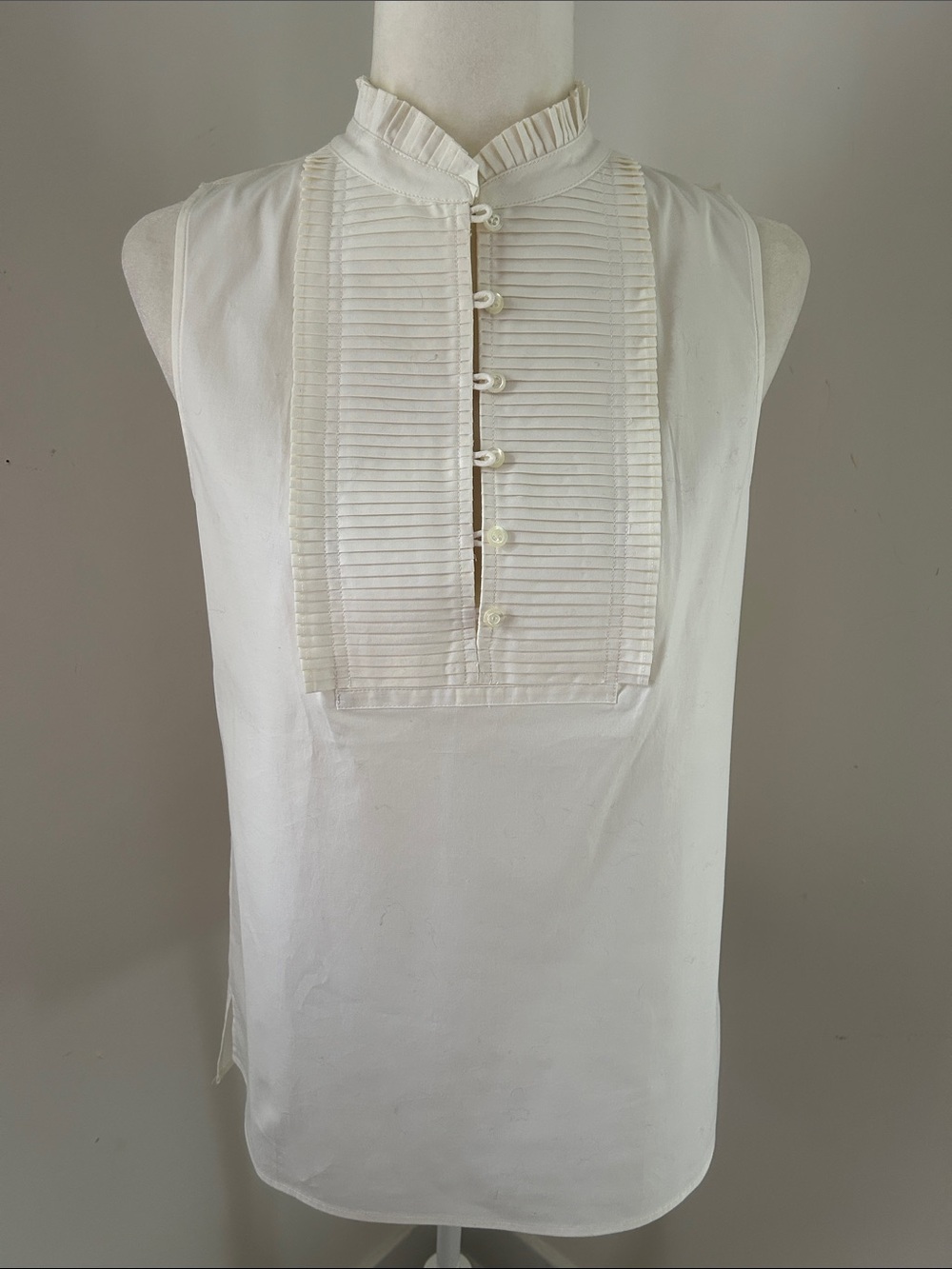 J. Crew Off White Sleeveless Pleated Bib Tunic sz 6